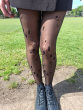 Floral Tattoo Pattern Tights - Black