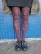 Knitted Opaques Bow Pattern Tights - Burgundy