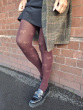 Knitted Opaques Bow Pattern Tights - Burgundy