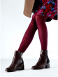 Knitted Opaques Small Diamond Flower Tights - Burgundy