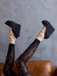 Floral Footless Tights - Black