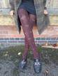 Knitted Opaques Bow Pattern Tights - Burgundy