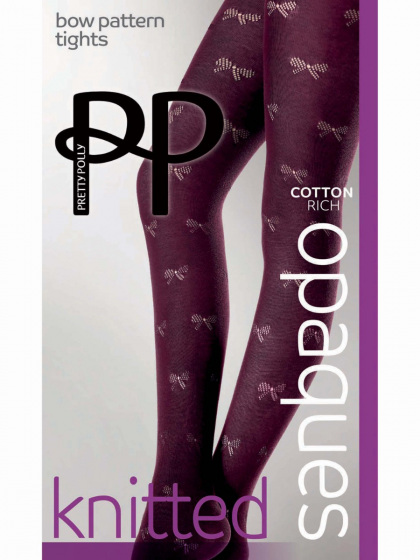 Knitted Opaques Bow Pattern Tights - Burgundy From Pretty Polly