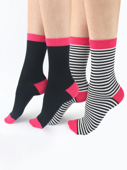 Stripe Plain Mix Bamboo Socks 2 Pair Pack