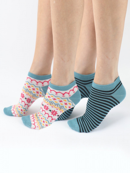 Fairisle Stripe Mix Bamboo Trainer Liners 2 Pair Pack