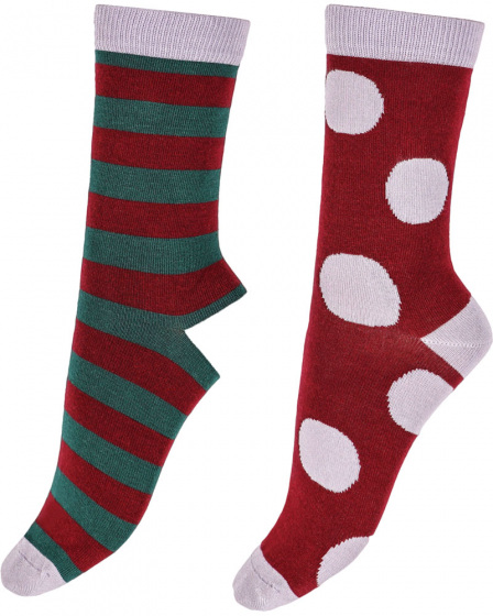Large Stripe & Spot Bamboo Socks 2 Pair Pack - Red Mix