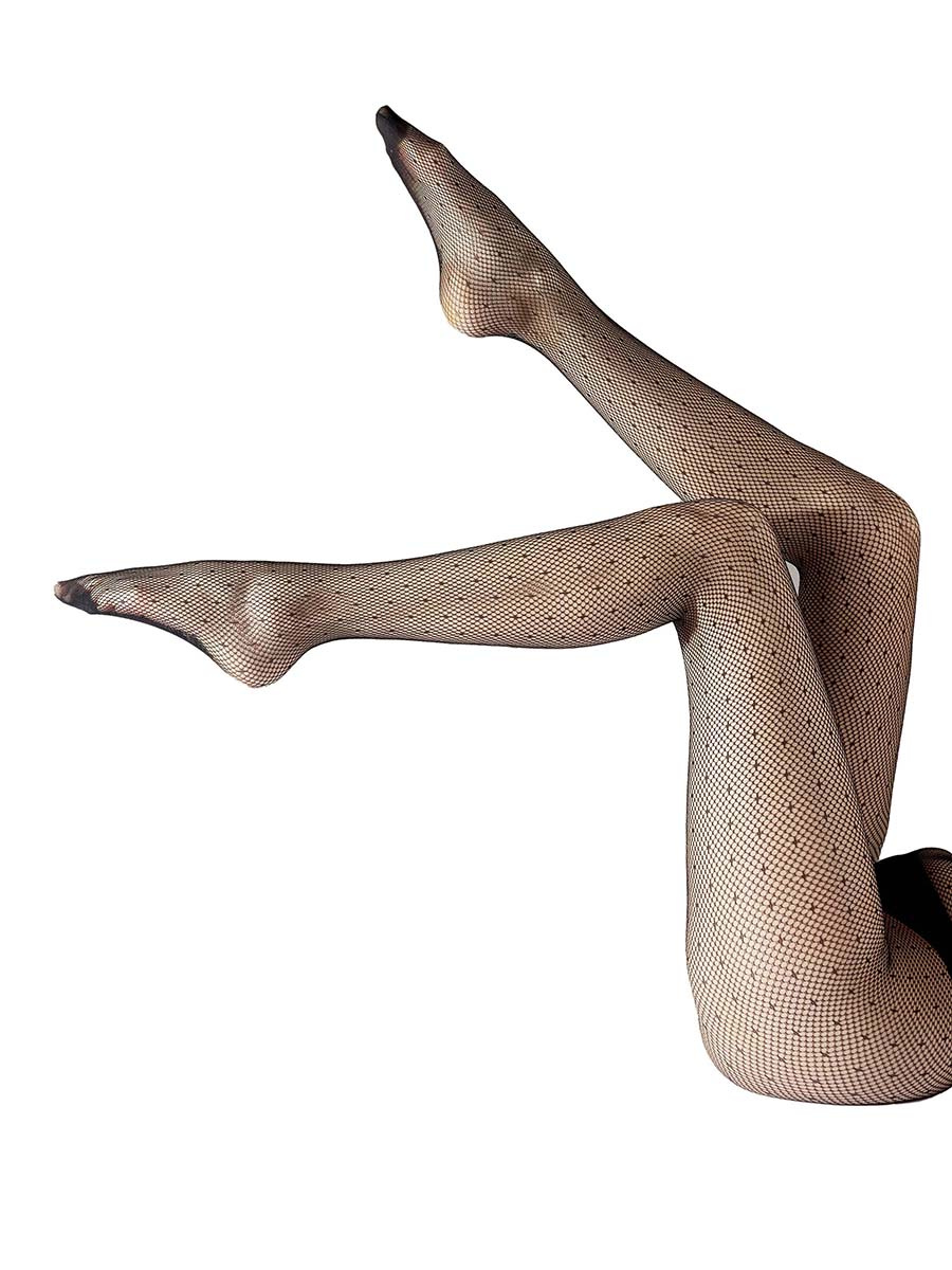 Wearable fishnet tights with a small spot design