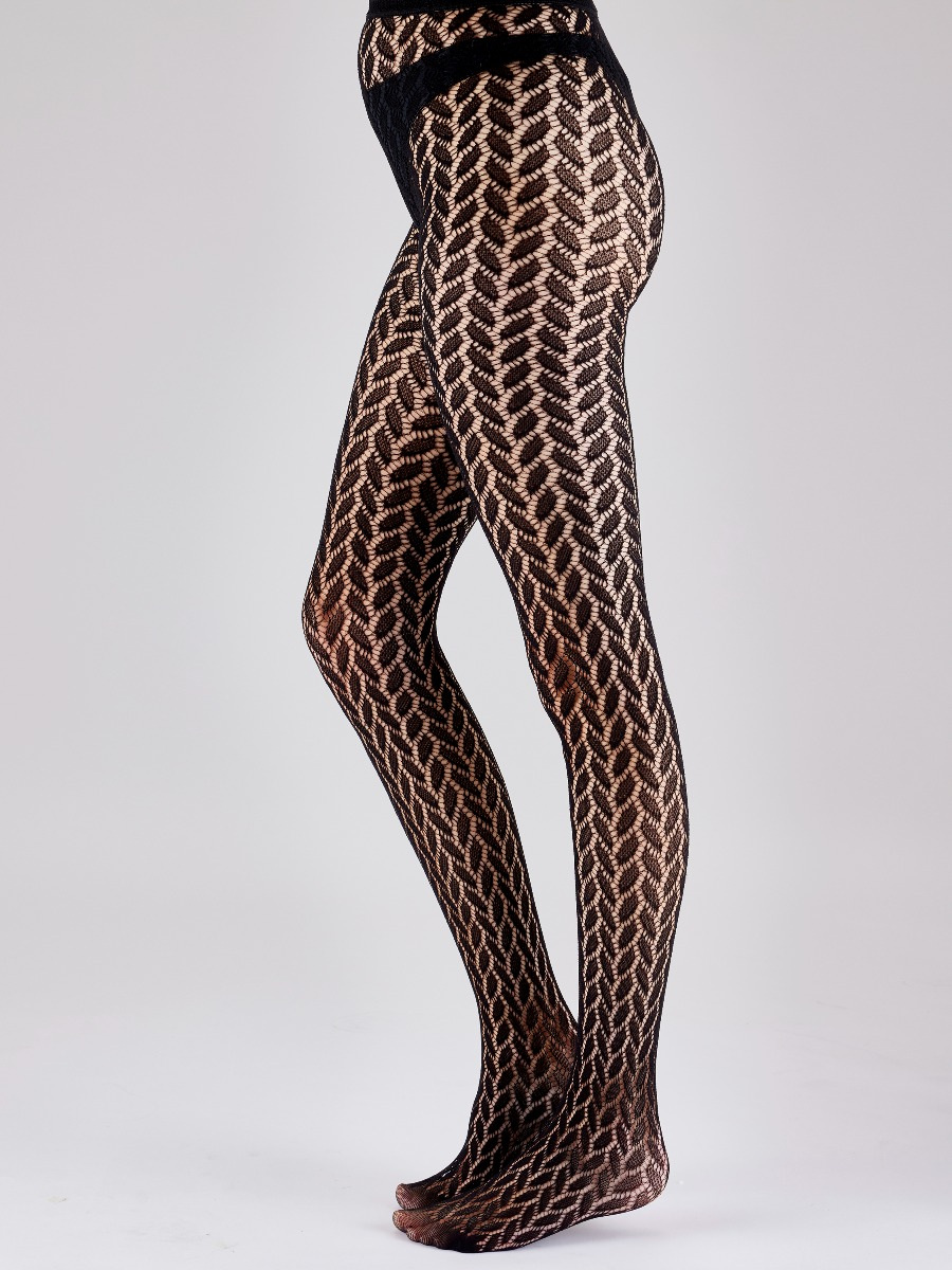 Leaf Net Pattern Tights Black