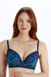 Tropics Underwired T-Shirt Bra - Print. T-Shirt Bra from Pretty Polly featuring abstract indigo leaf design. Front bra model
