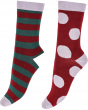 Large Stripe & Spot Bamboo Socks 2 Pair Pack - Red Mix