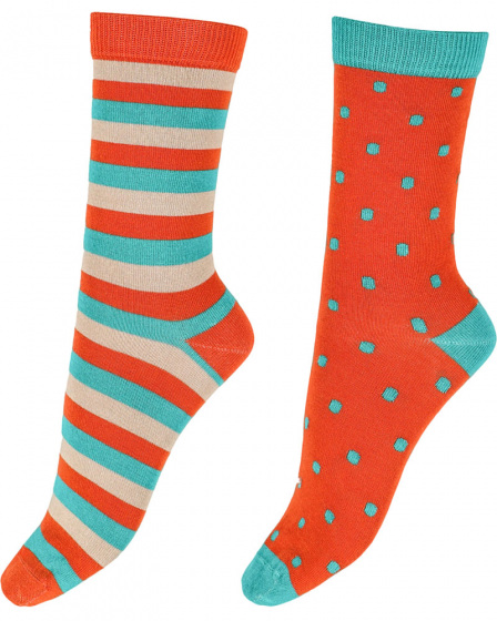 Stripe & Spot Bamboo Socks 2 Pair Pack - Orange Mix