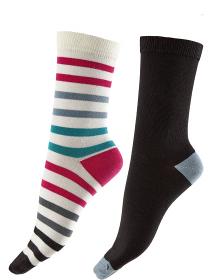 Narrow Stripe Bamboo Socks 2 Pair Pack - White Mix