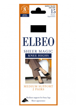 Elbeo 15 Denier Sheer Magic Knee Highs 2 Pair Pack - Barely Black
