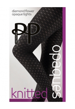 Knitted Opaques Small Diamond Flower Tights - Black