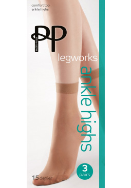 Legworks 15 Denier Legworks Comfort Top Ankle Highs 3 Pair Pack - Nude