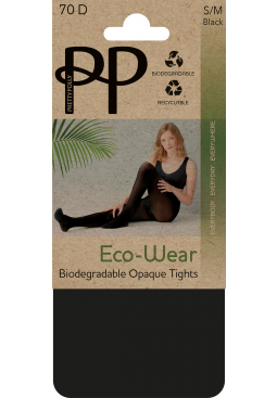 Eco 70 Denier Opaque Tights - Black. Recyclable soft Eco-Wear opaque tights from Pretty Polly with flat seams. Pack Image
