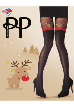Penguin Mock Hold Up Patterned Tights- Black