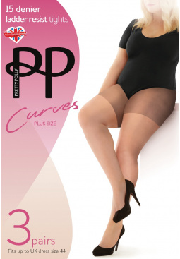 Curves Ladder Resist 15 Denier Tights 3 Pair Pack - Barely Black