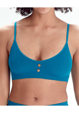 Seamfree Eco-Wear Rib Button Bra - Teal