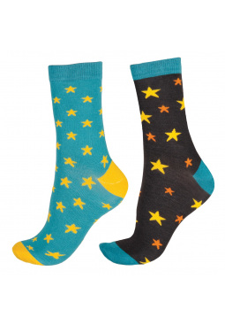 Star Bamboo Socks 2 Pair Pack - Teal Mix