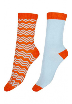 Zigzag Bamboo Socks 2 Pair Pack - Coral Mix