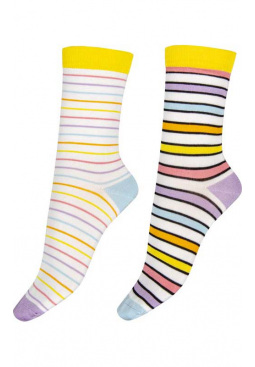 Pastel Stripe Bamboo Socks 2 Pair Pack - White Mix