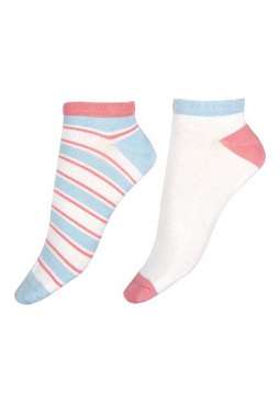 Wide Stripe Bamboo Liners 2 Pair Pack - White Mix