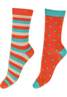 Stripe & Spot Bamboo Socks 2 Pair Pack - Orange Mix