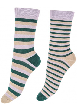 Wide Stripe Bamboo Socks 2 Pair Pack - White Mix