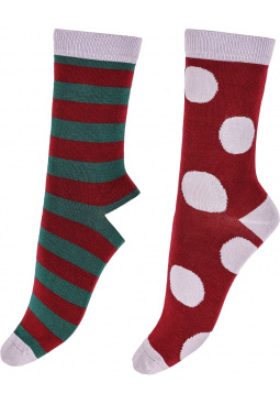 Large Stripe & Spot Bamboo Socks 2 Pair Pack - Red Mix
