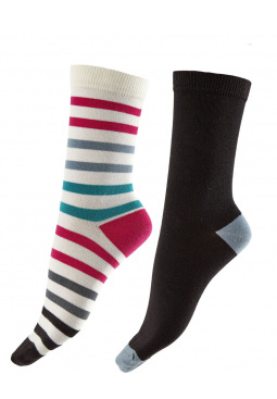 Narrow Stripe Bamboo Socks 2 Pair Pack - White Mix