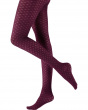 Knitted Opaques Small Diamond Flower Tights - Burgundy