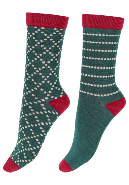 Diamond Spot Bamboo Socks 2 Pair Pack - Green Mix