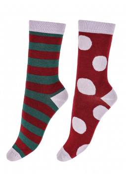 Large Stripe & Spot Bamboo Socks 2 Pair Pack - Red Mix