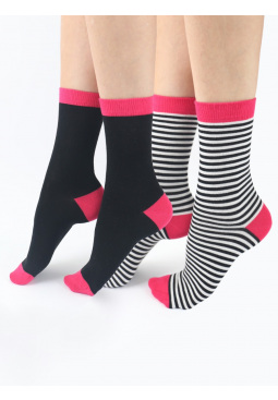 Stripe Plain Mix Bamboo Socks 2 Pair Pack