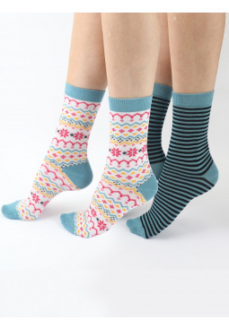 Fairisle Stripe Mix Bamboo Socks 2 Pair Pack