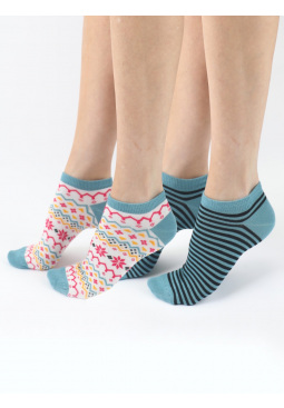 Fairisle Stripe Mix Bamboo Trainer Liners 2 Pair Pack