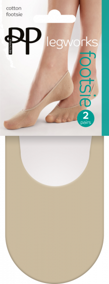 Legworks 30 Denier Cotton Footsie 2 Pair Pack - Nude